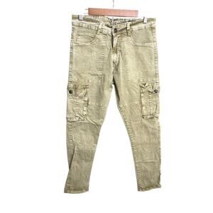 Y2K Cargo Green Jeans Pockets Utility Sz 32 Women Streetwear Grunge 2000s Rock